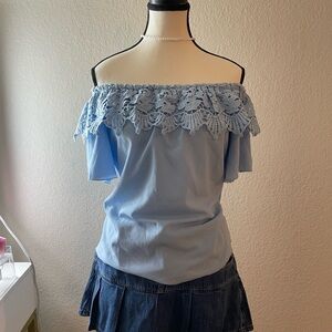 Light Blue Lace Off-Shoulder Blouse
